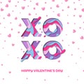 XO XO Valentines day papercut text design for valentine greeting card of red hearts confetti on white background. Vector Happy Val Royalty Free Stock Photo