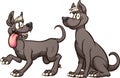 Cartoon Mexican Xolo hairless dogs walking and sitting