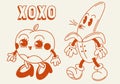 Xoxo banana peach retro groovy illustration print