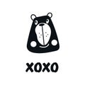 Xoxo - Cute hand drawn nursery poster with cartoon bear animal character and lettering in scandinavian style. Royalty Free Stock Photo