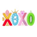 Xoxo. Hand drawn lettering. Happy Valentine`s Day. Freehand style. Doodle. Decorative letters. Holiday in February. Love