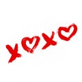 XOXO hand phrase with heart written with red lipstick on white background. Hugs and kisses sign. Grunge brush lettering XO. Easy Royalty Free Stock Photo