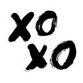 XOXO hand written phrase. Hugs and kisses sign. Grunge brush lettering XO. Easy to edit template for Valentine s day greeting