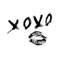 XOXO hand written phrase and lipstick kiss isolated on white background. Hugs and kisses sign. Grunge brush lettering XO. Easy to