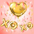 XOXO and heart shape foil ballons for party decorations Royalty Free Stock Photo