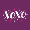 XOXO. hugs and kisses cards for Valentines Day. Hand drawn marker lettering with hearts. Vector illustration text