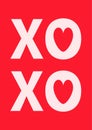 XOXO. Hugs and kisses lettering. Heart shape sign symbol. Happy Valentines Day greeting card, poster, banner. Typography. Social