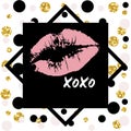 XOXO hugs and kisses lipstick kiss on a white background. Vector.