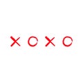 Xoxo Hugs and kisses Sign symbol mark Love card Red Chalk line Word text lettering. Flat design White background Isolated.