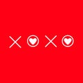 Xoxo Hugs and kisses Sign symbol mark Love card White heart Word text lettering. Flat design Red background Isolated. Royalty Free Stock Photo