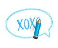 Xoxo message. Speech bubble drawn with pencil