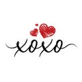 Xoxo phrase vector lettering with hearts