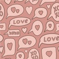 Xoxo speech bubbles, vector seamless pattern. Valentines day, love background. Cute illustration in muted pink colors.