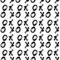 XOXO on white backdrop. Seamless pattern. Hugs and kisses abbreviation symbol. Grunge vector background. Hand written brush