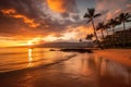 Warm Tropical Sunset on Kaanapali Beach in Maui, Hawaii