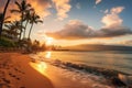 Warm Tropical Sunset on Kaanapali Beach in Maui, Hawaii