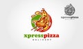 Xpress Pizza Delivery Vector Logo Cartoon. Royalty Free Stock Photo