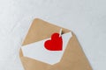 Xraft envelope, blank love note with clipped red paper heart Royalty Free Stock Photo