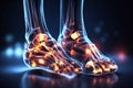 xray illustration of a painful feet joint. ai generative