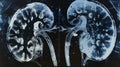 An xray image captures the difference in mineral deposits between healthy and unhealthy kidneys. The healthy organ shows