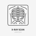 Xray scan doodle line icon. Vector thin outline illustration of chest ct. Black color linear sign for radiology