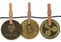 XRP hung with Bitcoin and Ethereum Royalty Free Stock Photo