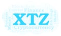 XTZ or Tezos cryptocurrency coin word cloud.