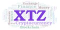 XTZ or Tezos cryptocurrency coin word cloud.