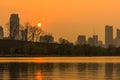 Xuanwu Lake and Ming Dynasty City Wall sunset Royalty Free Stock Photo