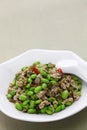 Stir fried edamame and snow vegetables, chinese cuisine