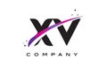 XV X V Black Letter Logo Design with Purple Magenta Swoosh