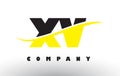 XV X V Black and Yellow Letter Logo with Swoosh.