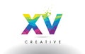 XV X V Colorful Letter Origami Triangles Design Vector.