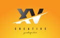XV X V Letter Modern Logo Design with Yellow Background and Swoosh.