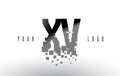 XV X V Pixel Letter Logo with Digital Shattered Black Squares