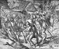 XVI century: Spanish soldiers with aborigines slaves