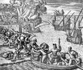 XVI century: Spanish soldiers move their loot on board