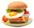 Juicy burger with fried egg and tomatoes, isolate on whitebackground Generative AI Royalty Free Stock Photo