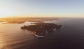 XXL panoramic sunset aerial drone view of North Head, a headland in Manly and part of Sydney Harbour National Park in Sydney Royalty Free Stock Photo