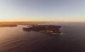 XXL panoramic sunset aerial drone view of North Head, a headland in Manly and part of Sydney Harbour National Park in Sydney Royalty Free Stock Photo