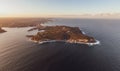 XXL panoramic sunset aerial drone view of North Head, a headland in Manly and part of Sydney Harbour National Park in Sydney Royalty Free Stock Photo