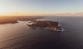 XXL panoramic sunset aerial drone view of North Head, a headland in Manly and part of Sydney Harbour National Park in Sydney Royalty Free Stock Photo