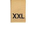 XXL size beige woven fabric clothing label garment tag, brown embroidered text, large detailed vertical isolated textured Royalty Free Stock Photo