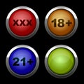 Xxx buttons icons set. Red, orange, blue and Royalty Free Stock Photo