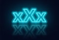 XXX neon sign on a dark background.