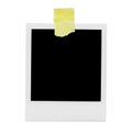 Blank photo frame with yellow tape. Isolated empty photo. Royalty Free Stock Photo