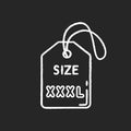 XXXL size label chalk white icon on black background. Clothing parameters description. Info tag for apparel. Extra large