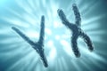 XY-chromosomes on background, medical symbol gene therapy or microbiology genetics research with with focus effect. 3d