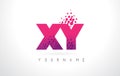 XY X Y Letter Logo with Pink Purple Color and Particles Dots Design.