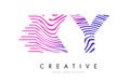 XY X Y Zebra Lines Letter Logo Design with Magenta Colors